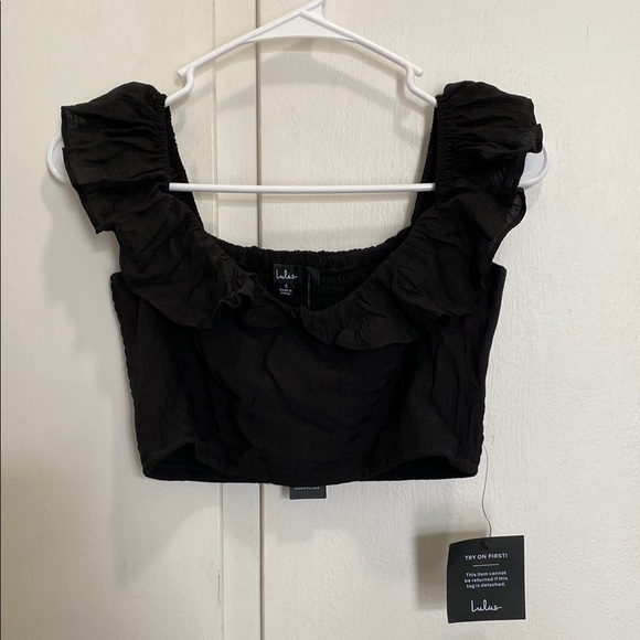 Lulu's Black Ruffled Crop Top - Picture 2 of 5